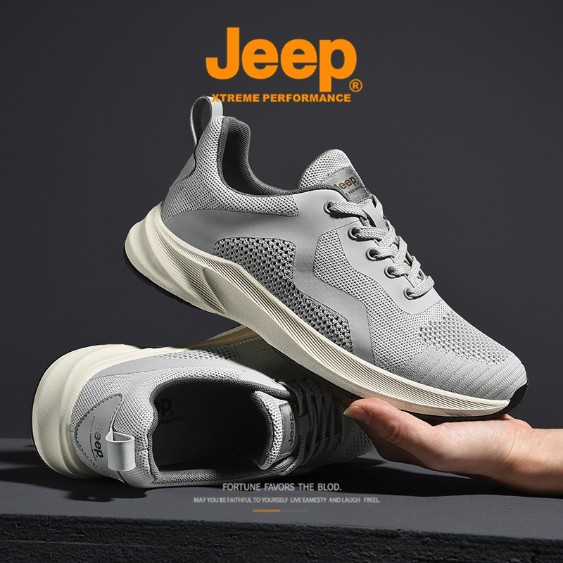 jeep吉普男鞋夏季网鞋男透气薄款轻便软底跑步鞋防臭运动J111291227·灰色