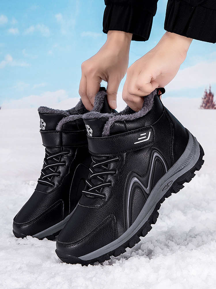 冬季加绒雪地靴抗寒保暖光面棉鞋户外加厚健步鞋DY-2239·黑色