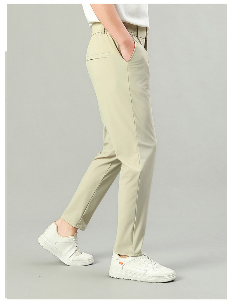 【冰丝高弹 200斤内可穿】夏季薄款免烫松紧腰透气舒适直筒男士休闲裤·米黄