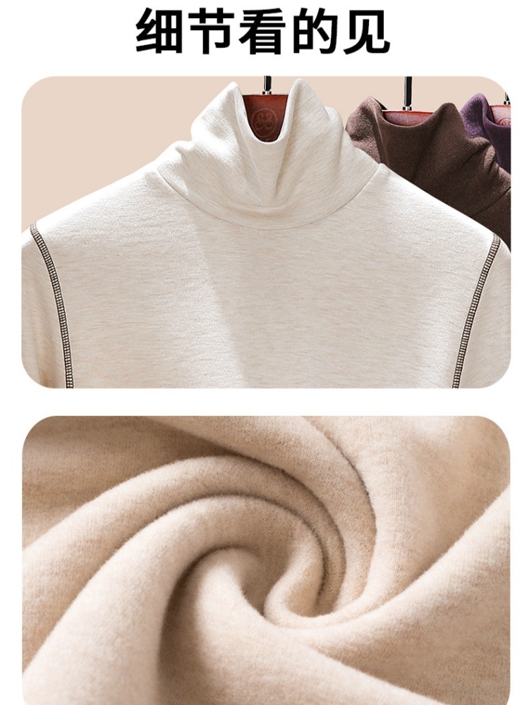 【蚕丝羊毛】修娴暖绒时尚明线高领T恤M987M988·黑色