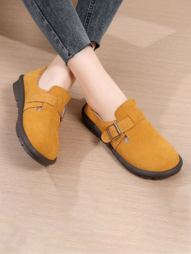 厚底复古女鞋休闲一脚蹬时尚加绒豆豆鞋AG-88062·黄色绒