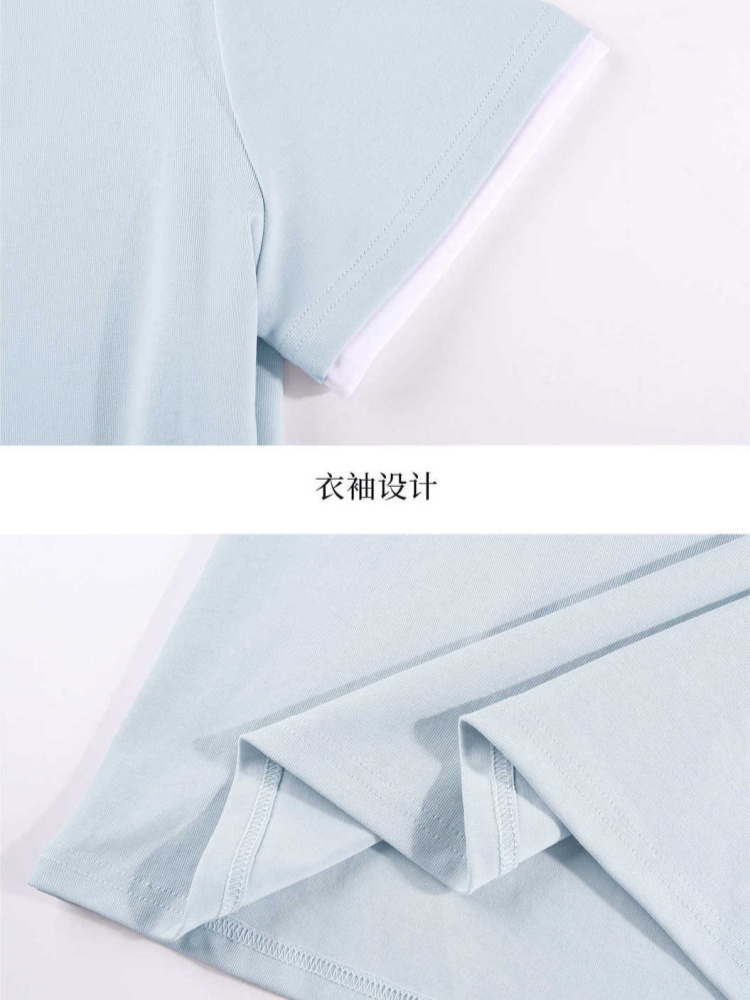 【92精梳棉】轩凌子烫钻撞色T恤XS82620235·淡蓝色