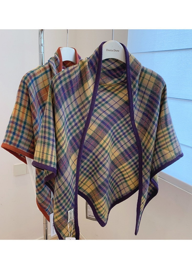 普春高级感时尚拼色格纹三角围巾WJ-202·蓝灰