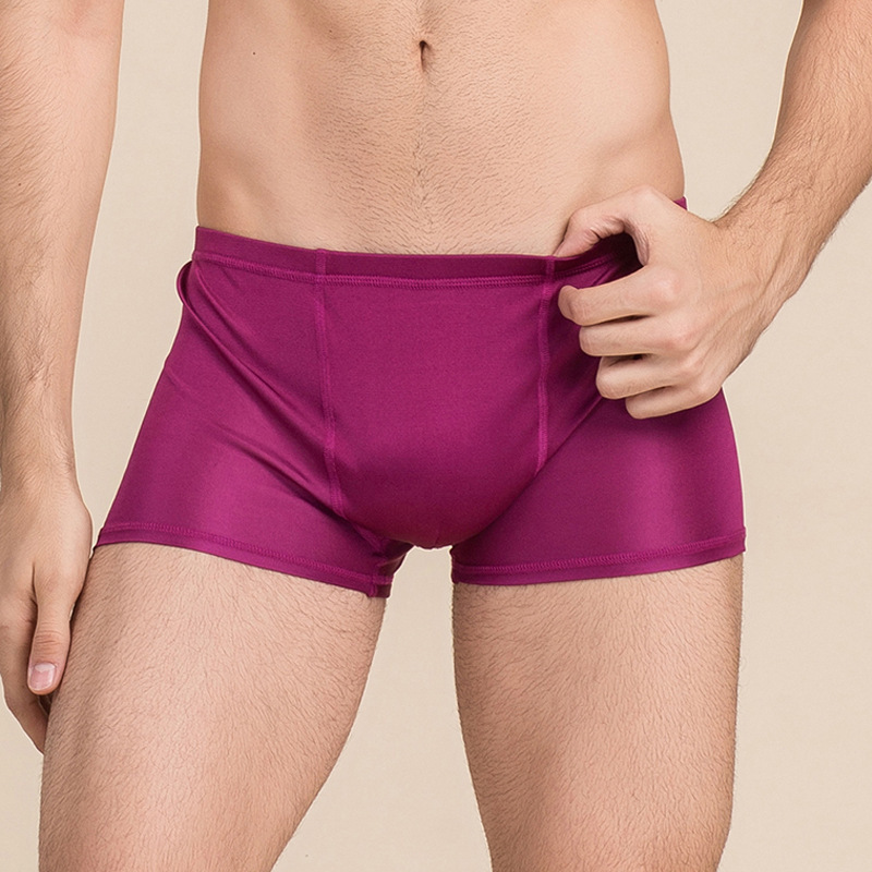 男士真丝双面针织内裤桑蚕丝中腰平角裤舒适透气HS9202*3件·米色+银灰+紫红