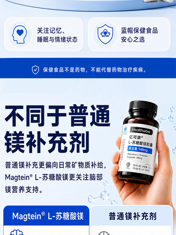 Healthwow亿可康L-苏糖酸镁尊贵组