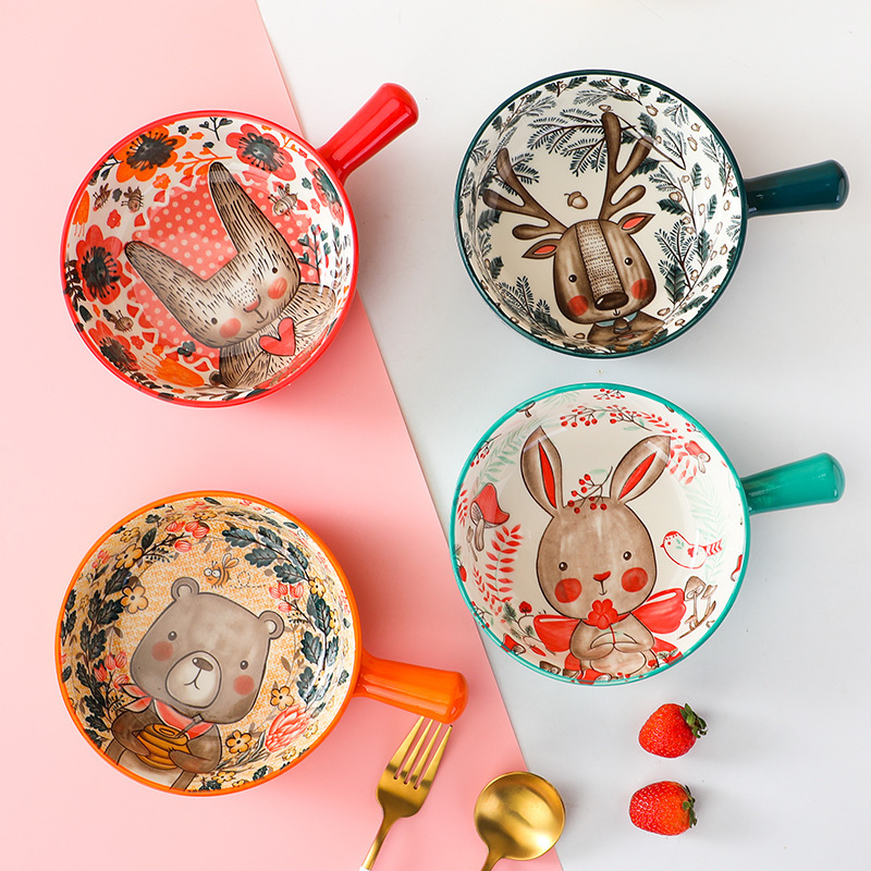 创意网红动物卡通手柄可爱陶瓷沙拉碗餐具·棕熊
