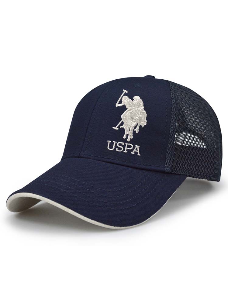 U.S.POLO ASSN.情侣硬顶半网款透气遮阳棒球帽050·藏蓝色