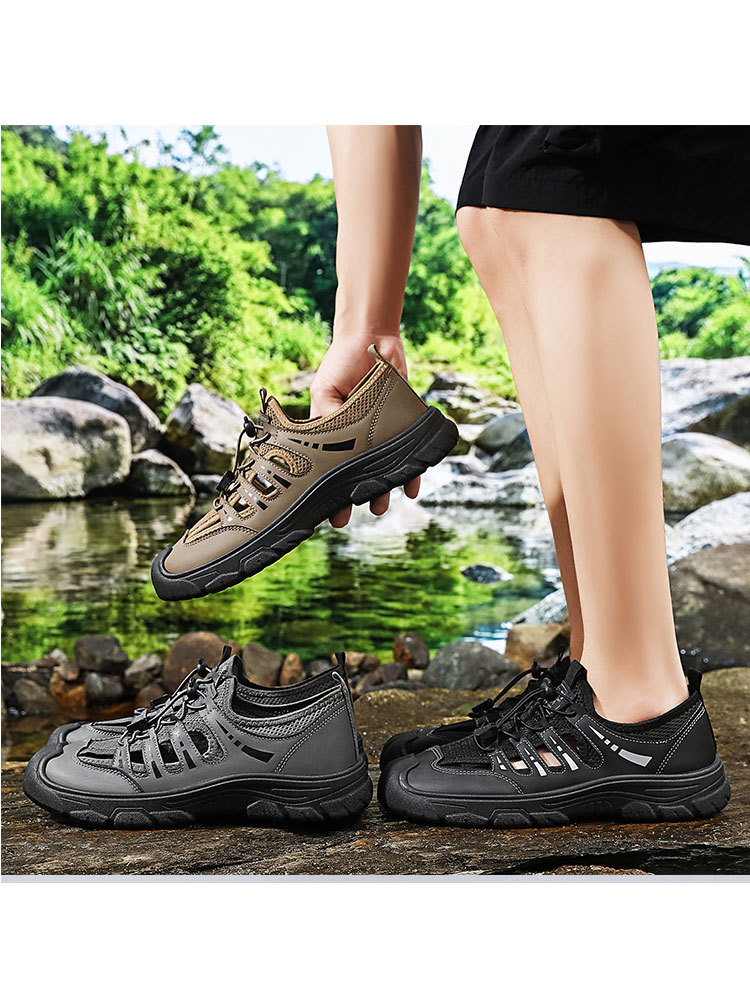 新款透气镂空网面轻便舒适软底男士单鞋·军绿色