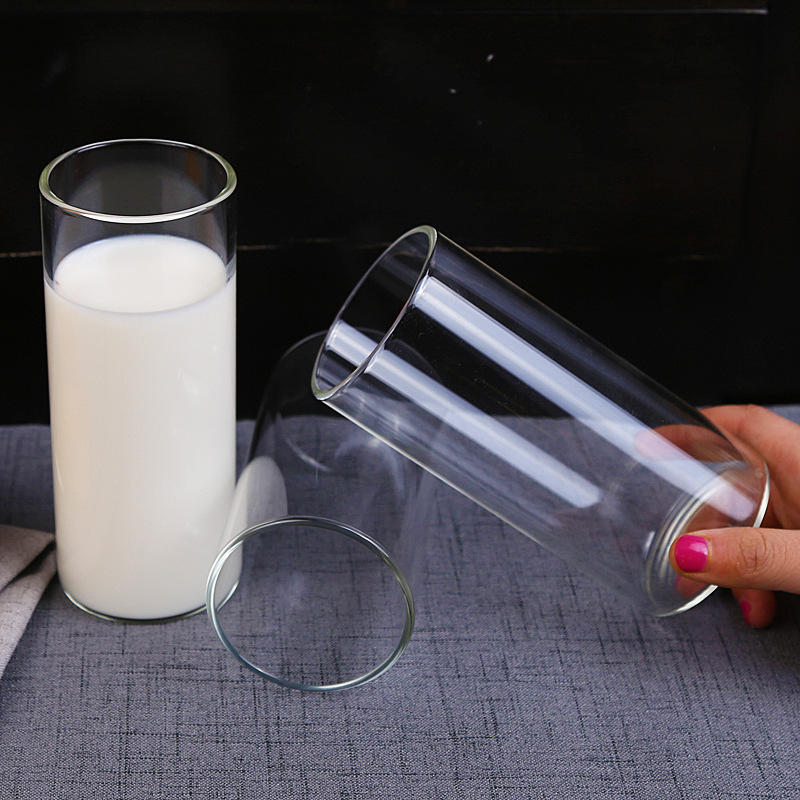 耐热耐冷可微波玻璃杯子水杯茶杯透明牛奶杯直筒玻璃杯泡茶杯450ml*10只