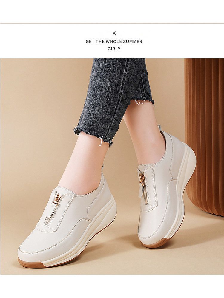 新款舒适超纤厚底增高显瘦时尚百搭女鞋·米色