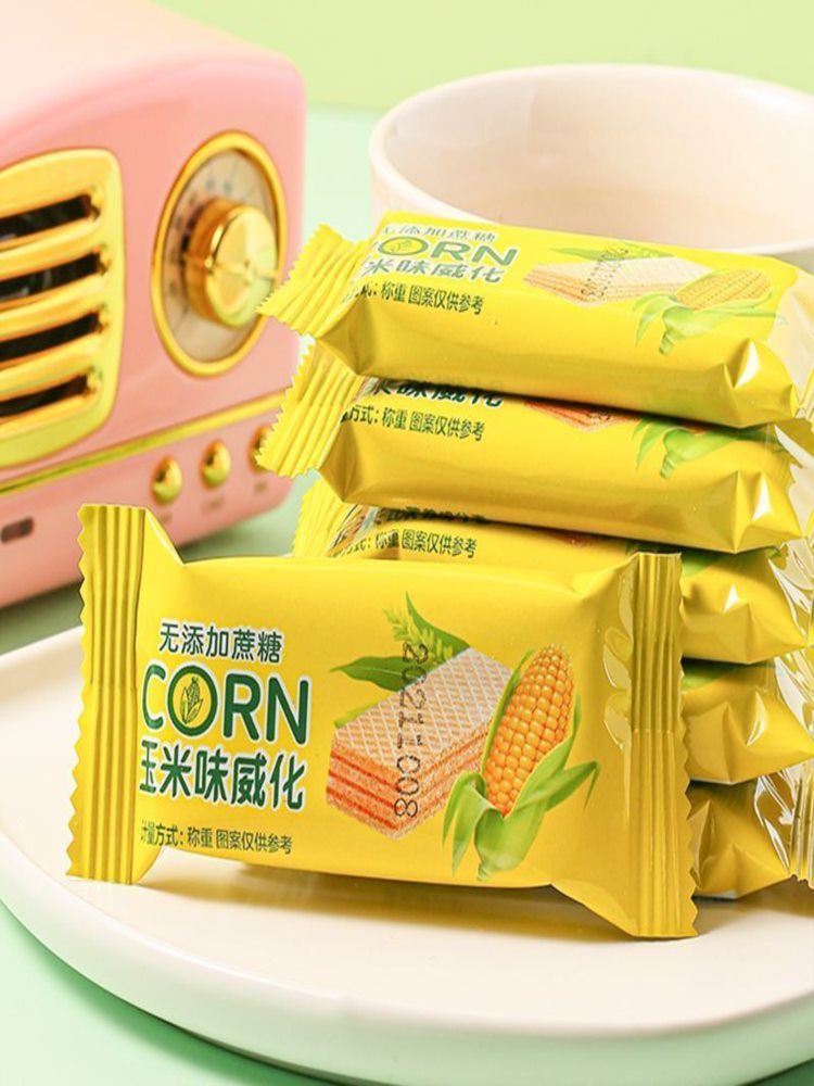 无蔗糖玉米威化饼干 100包 粗粮饼干 充饥代餐小吃整箱 8g/包
