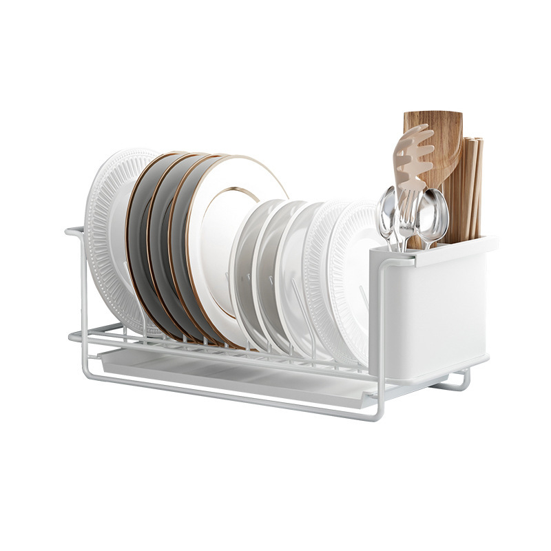 宝优妮碗碟架内置物架厨房水槽沥水篮 铁线款单款碟架·白色