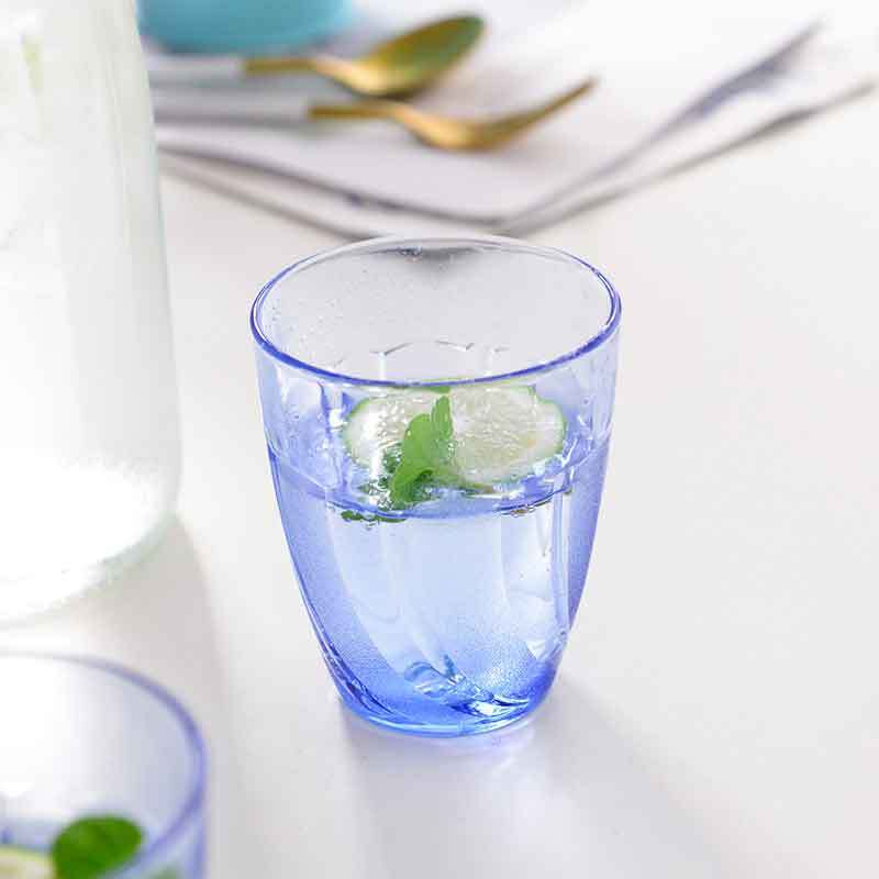 多莱斯法国进口钢化玻璃水杯饮料杯螺纹款两只装·浅蓝色