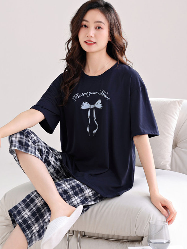 砾驾大码莫代尔睡衣夏季新款休闲简约风家居服·MST-XPW7019