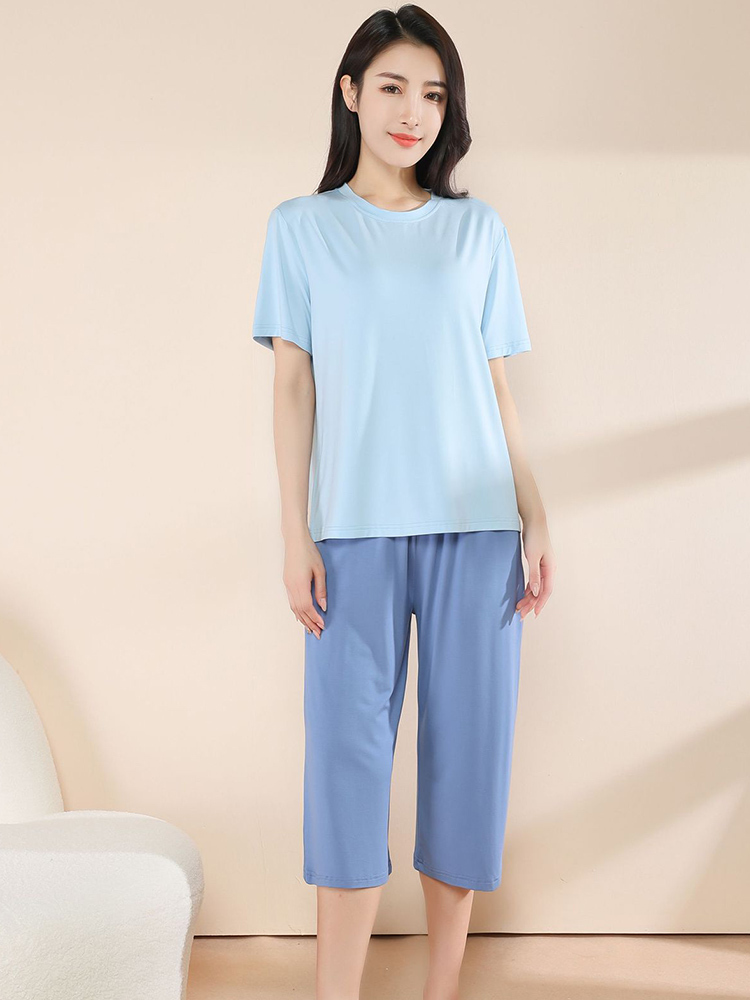 砾驾竹纤维家居服套装宽松睡衣套装简约可外穿·LFFZ-JFS5713白色+紫红