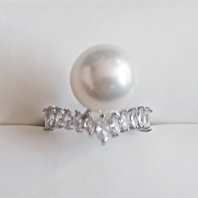 明益珠宝S925银为爱加冕女神款大颗粒白珍珠戒指12-13MM