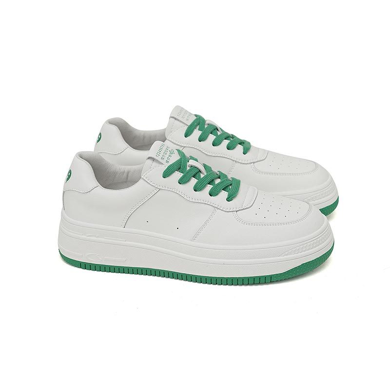 逐旅 时尚女士板鞋百搭真皮平底潮味休闲小白鞋女板鞋LP-G053·米绿