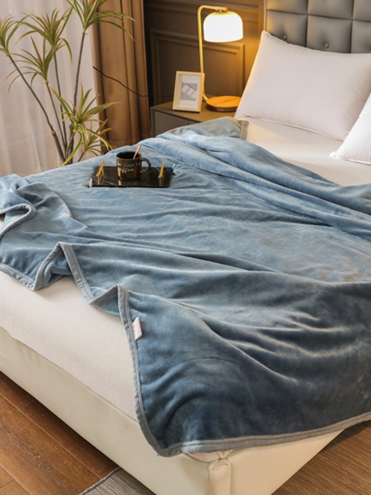 多宝雅 新款纯色牛奶绒毛毯床单珊瑚绒毛毯法兰绒毛毯盖毯200*230cm·灰蓝