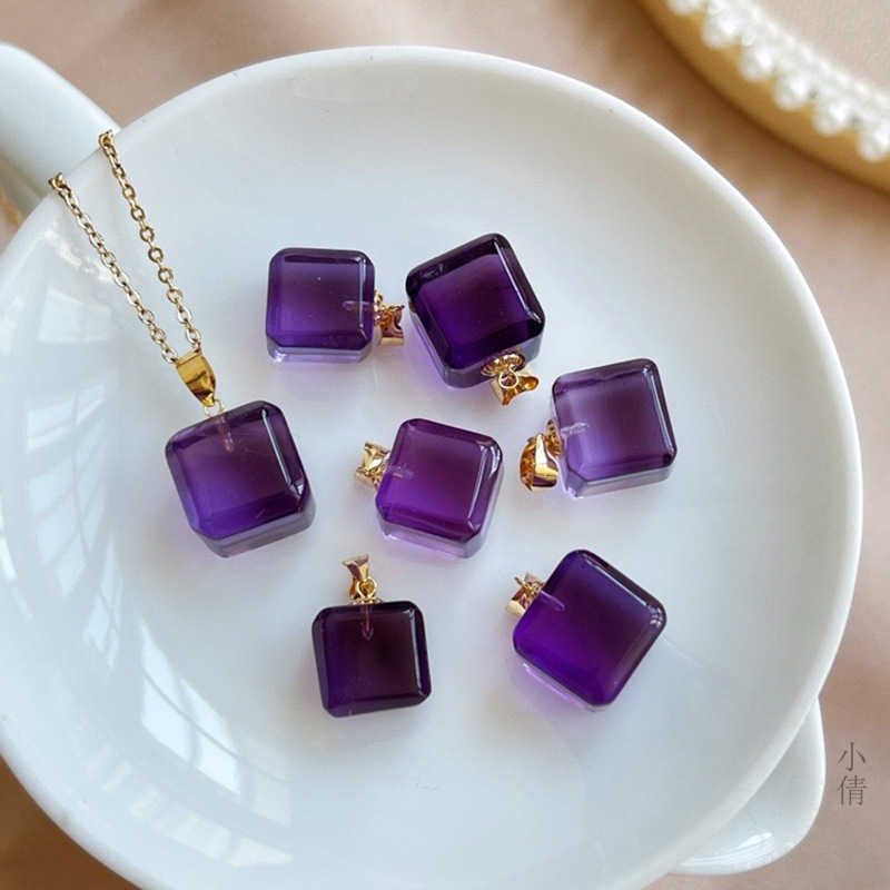 卡世曼-天然紫水晶方糖吊坠18k金镶嵌
