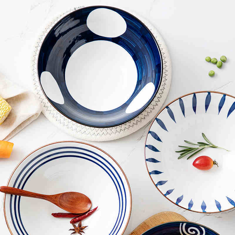CHARZINSKI查金世家 日式青瑶家用8寸陶瓷碗2只装·月光斗笠碗