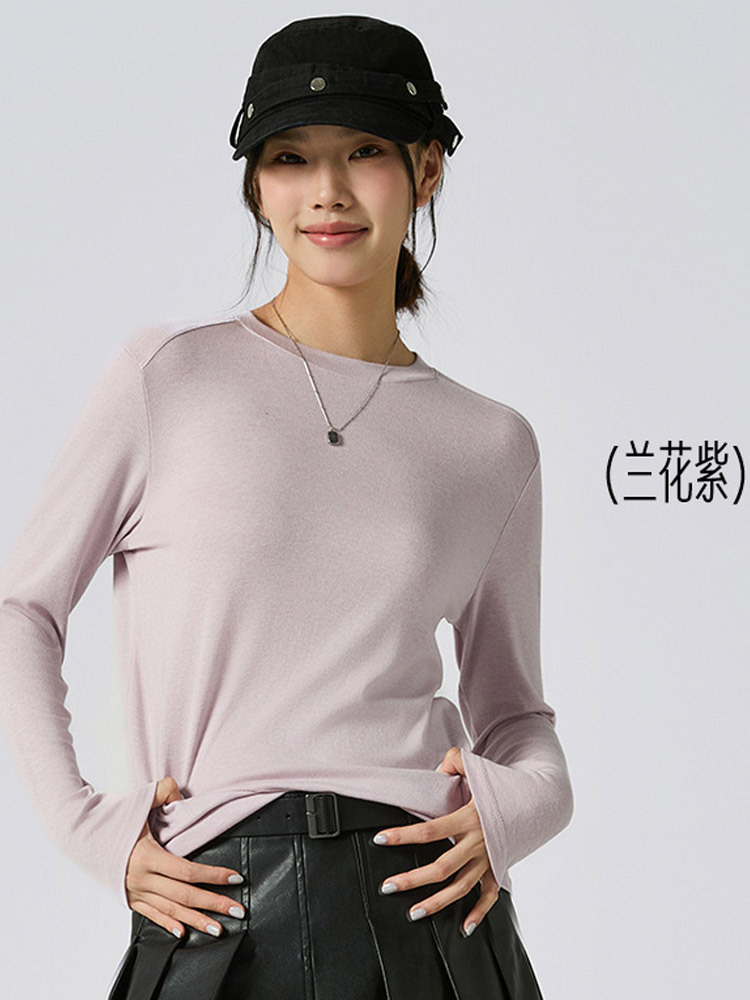 天丝羊毛纯色圆领长袖T恤打底衫2652#·白色
