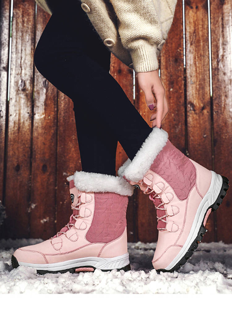 逐旅 雪地靴女生加绒加厚保暖厚底防水棉鞋LW-8828·粉色