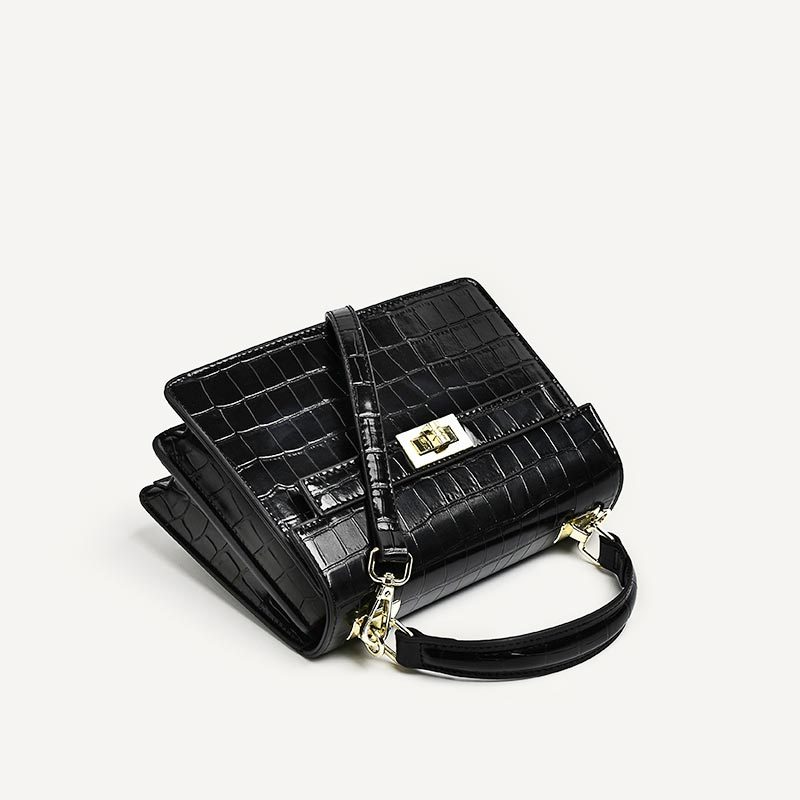 路易华菲鳄鱼纹时尚女包黑色