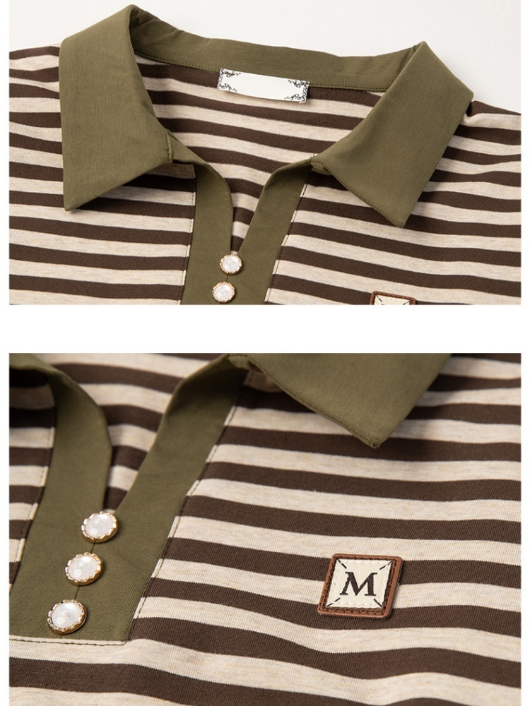 凯诗帕条纹翻领T恤6436·深咖