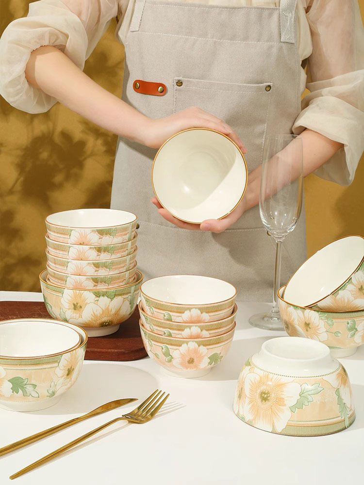 （6只装）小雏菊家用4.5英寸陶瓷创意北欧风米饭碗
