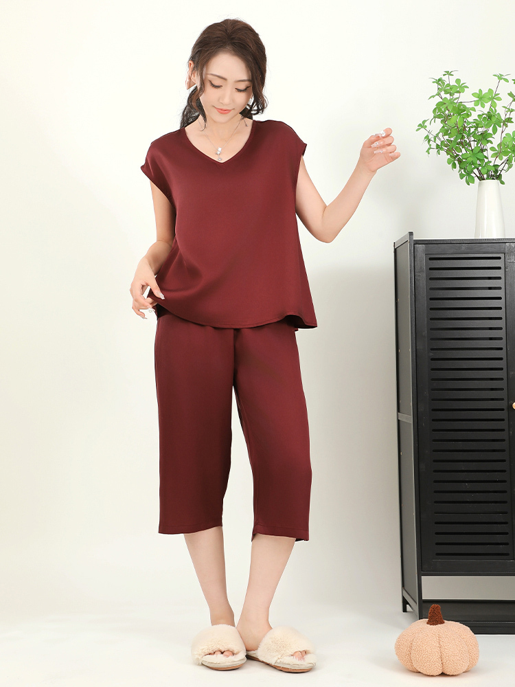 驰萱莱赛尔家居服套装·酒红色