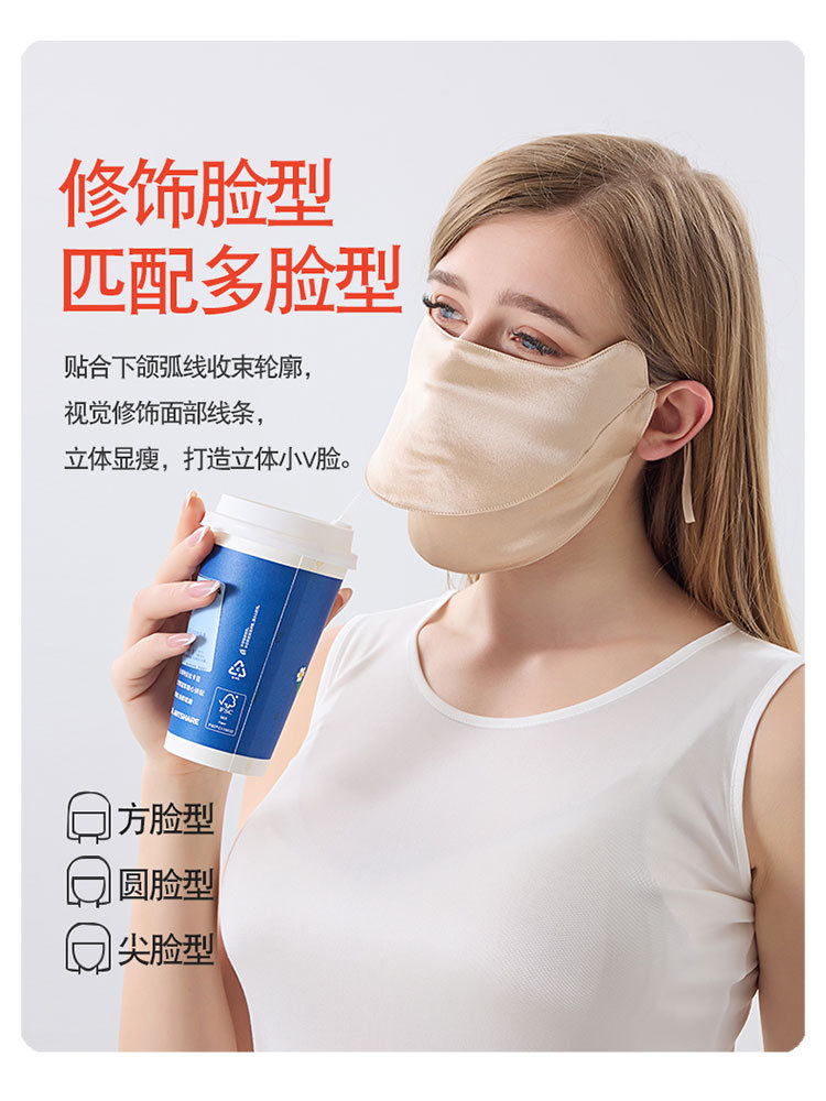 19姆米100桑蚕丝隐形开口透气护眼角防晒口 罩·深灰
