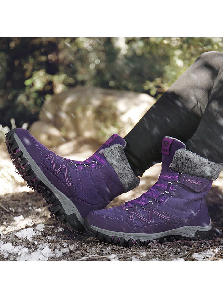 逐旅 高筒保暖抗寒加绒雪地靴男女同款新1812·女紫色