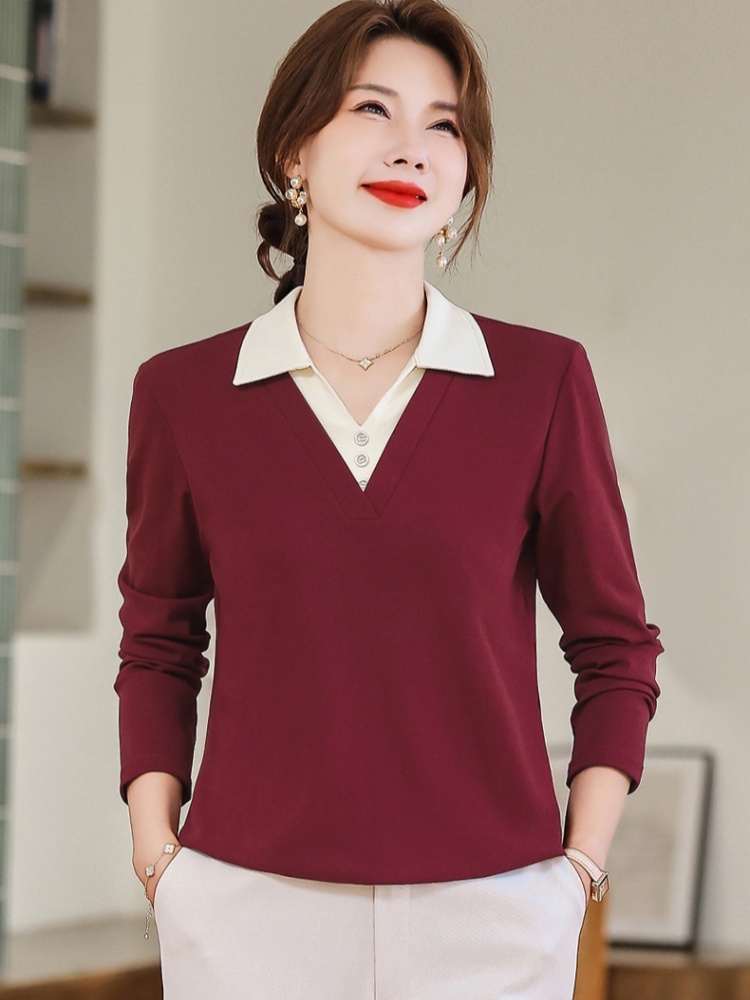 【92精梳棉】轩凌子气质翻领撞色T恤S82530135·花灰色