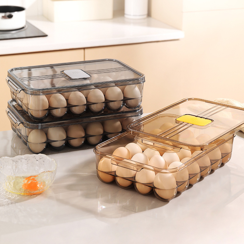 2个多功能冰箱收纳盒圆形高档多格放鸡蛋收纳神器·摩卡棕