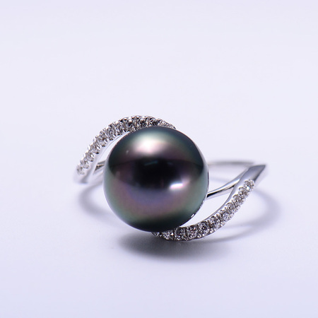 岛上明珠 大溪地孔绿珍珠戒指18k金高贵气质款·孔绿