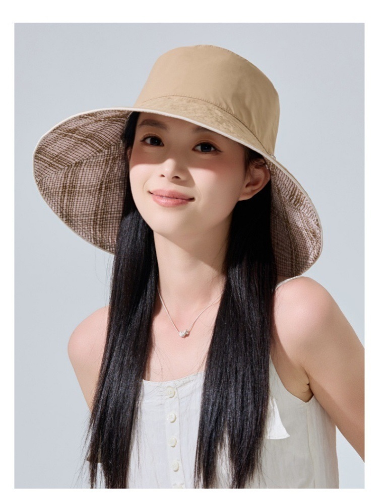 玖策格子系带双面大帽檐渔夫帽A23-2-3-M3337·卡其色