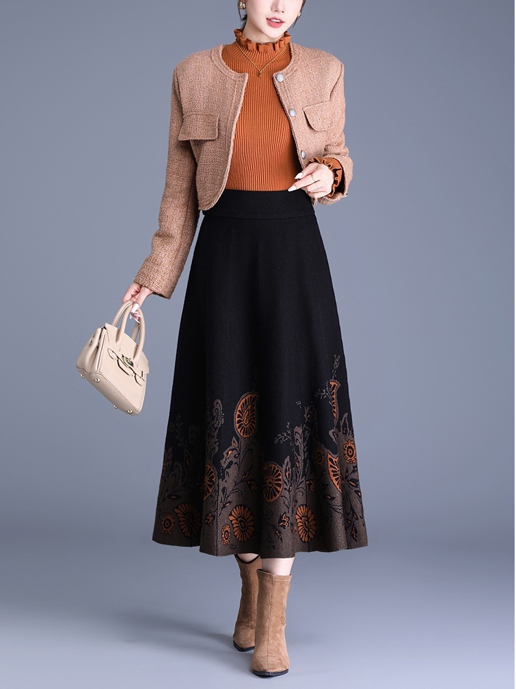 梦卓旋针织民族风提花半裙LXWT5831·灰色