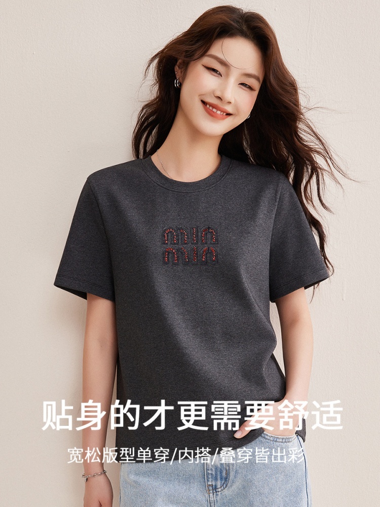 【95匹马棉】修娴字母烫钻T恤W38·新年红