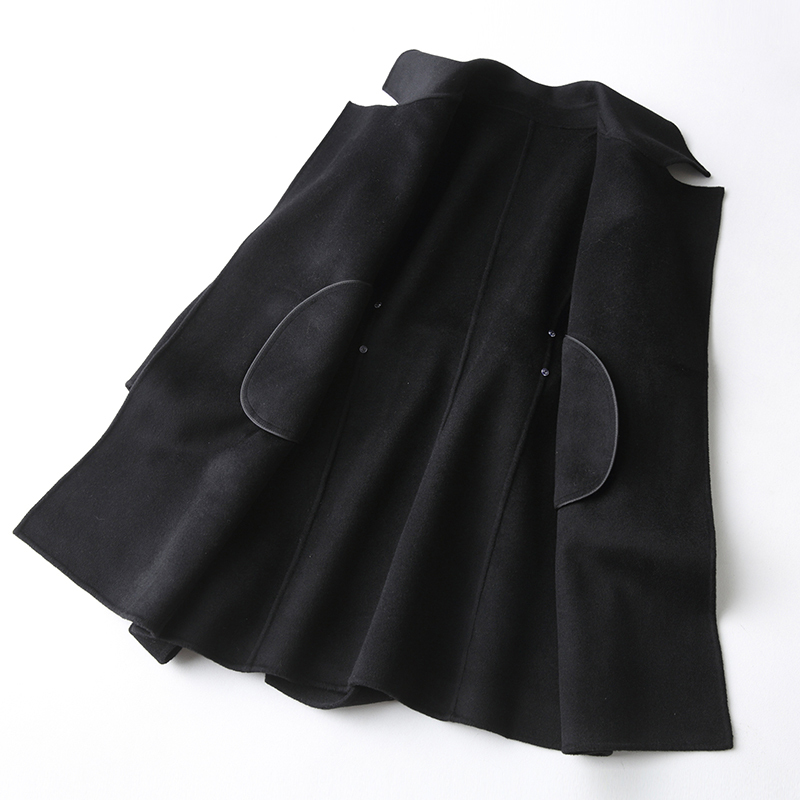 安柘娜新款修身显瘦毛呢外套时尚羊绒大衣HF11703·黑色