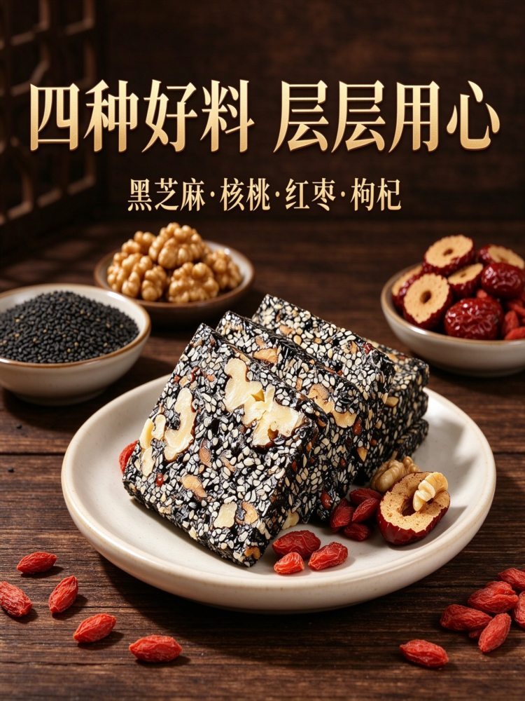 黑芝麻枸杞核桃红枣核桃糕 200克*4袋 软糕点健康独立包装切糕解馋