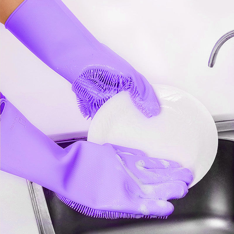 硅胶厨房洗碗手套-5色可选 多功能手套·粉色