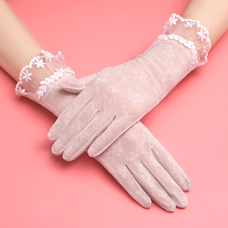【2双装】春夏季防晒 蕾丝长款手套·【A麦穗款】浅粉色+灰色