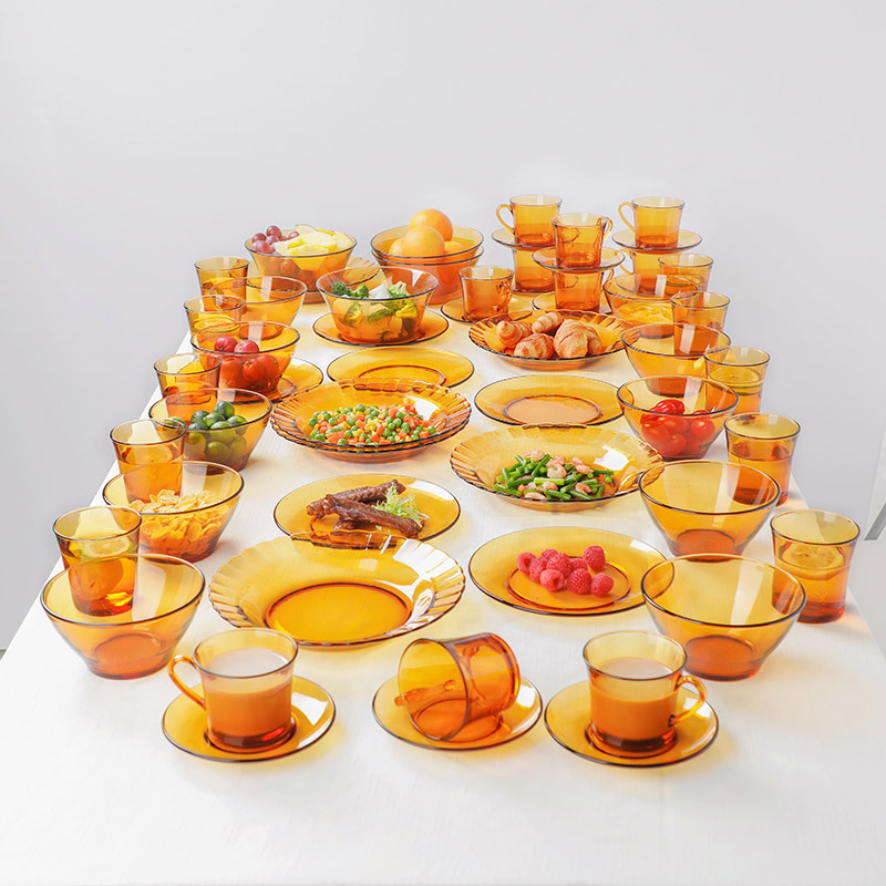 多莱斯（DURALEX）欧式钢化玻璃餐具全家福套装10人56件套·琥珀色