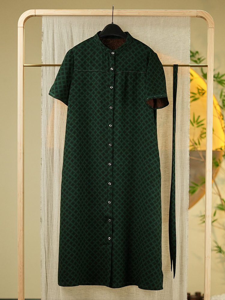 锦传统手工整染香云纱全罗连衣裙7060·绿色