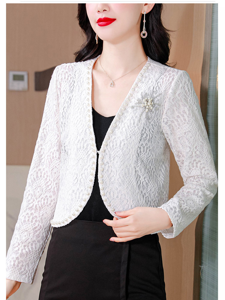 新款小香风蕾丝提花钉珠时尚百搭小外套·黑色