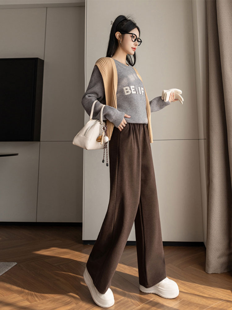 【专柜同款】高品质羊毛一体绒保暖高腰垂感百搭显瘦山本裤·卡其