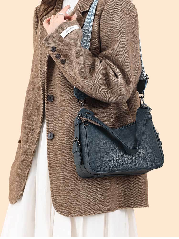 头层牛皮简约真皮单肩斜挎腋下包9031#·海蓝色