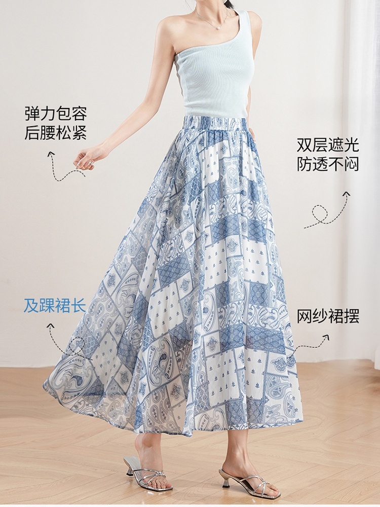 梦卓旋复古印花格子半身裙PH16116·4号色