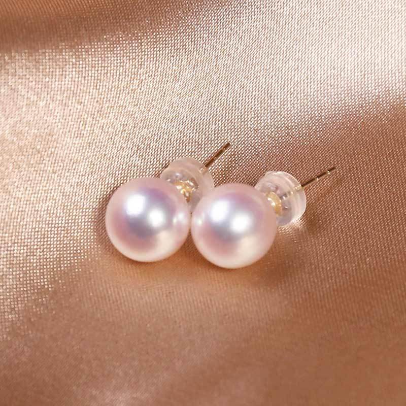 京珠部落18k金日本akoya樱花粉珍珠耳钉8-8.5mm 共同 共同