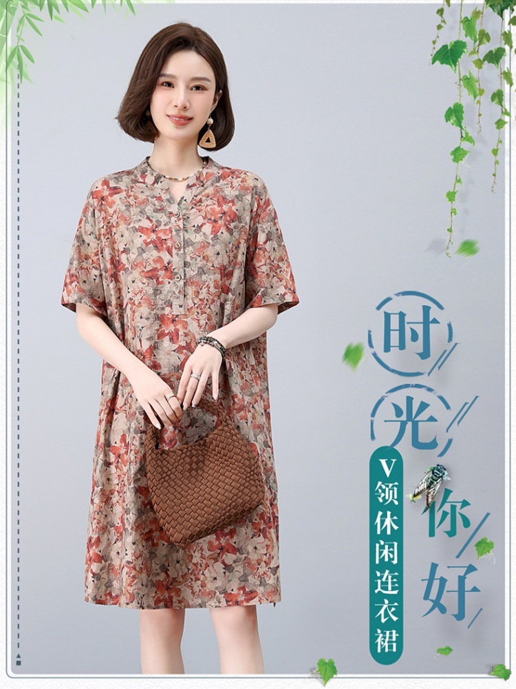 布客棉柔优雅印花连衣裙BKDYLD2137·紫色